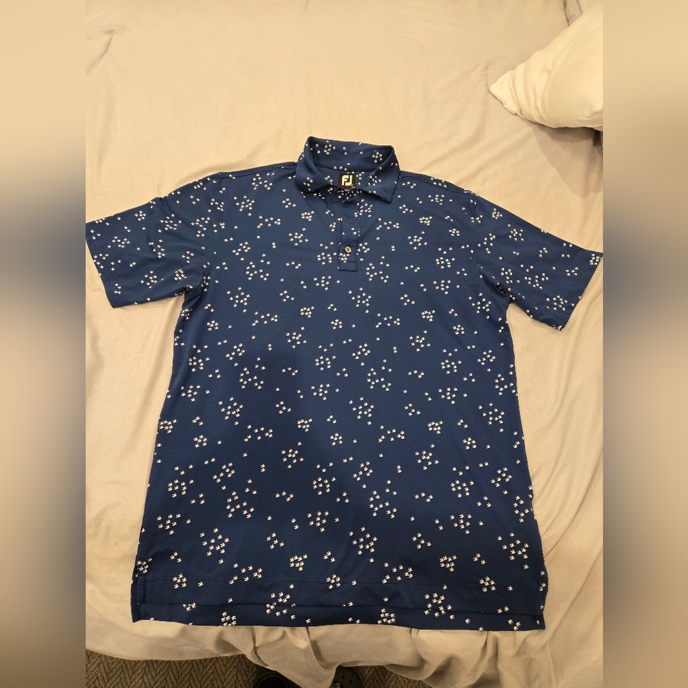 Blue Polo Shirt‎ with White Pattern
